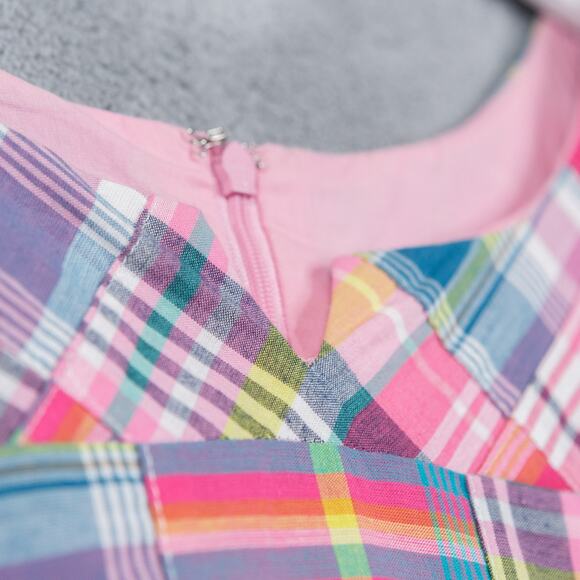 TALBOTS Patchwork Madras Plaid Shift Dress Preppy Classic Coastal Pink Sz 10 - Picture 4 of 7